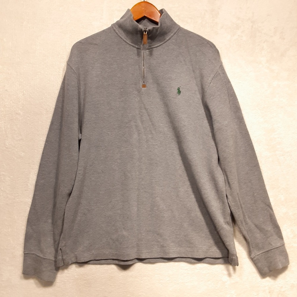 Polo by Ralph Lauren Mens 1/4 Zip Pullover Sweater Sz.L/Gray Heather-Green Pony